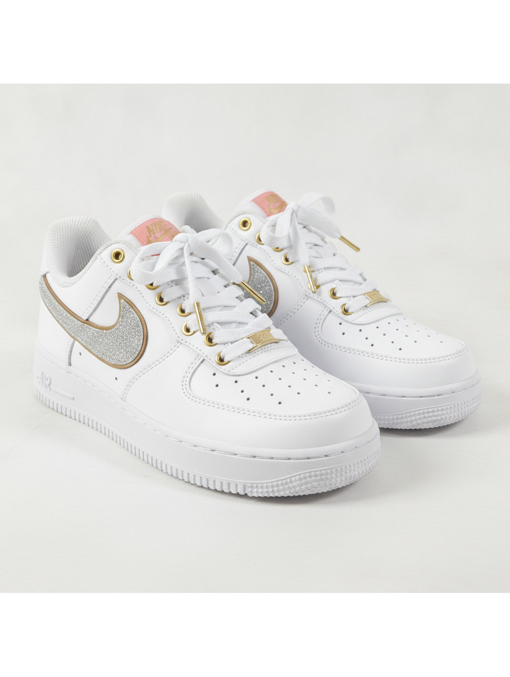 Nike Air Force 1 Low GS 'NOLA' Women's Sneakers White with Silver Glitter Swoosh